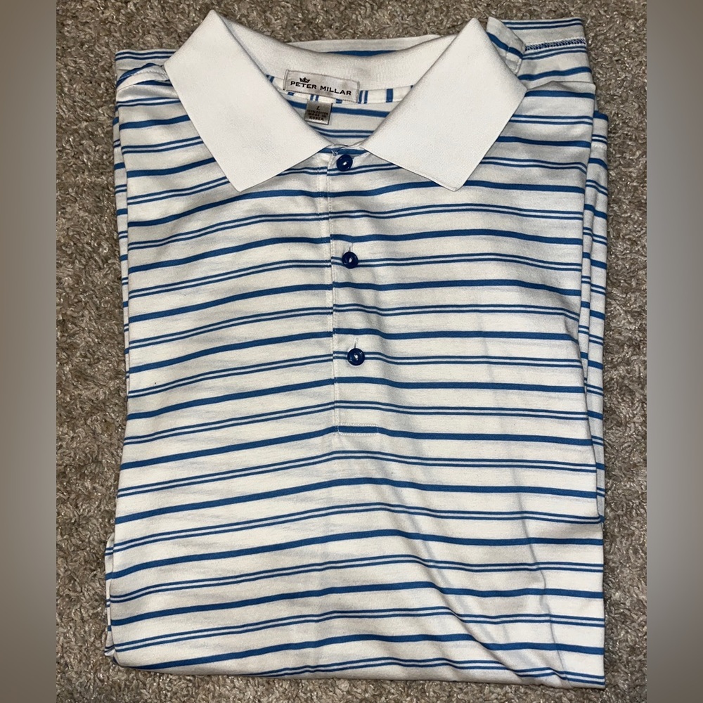 Large Peter Miller Blue/White Short Sleeve Polo